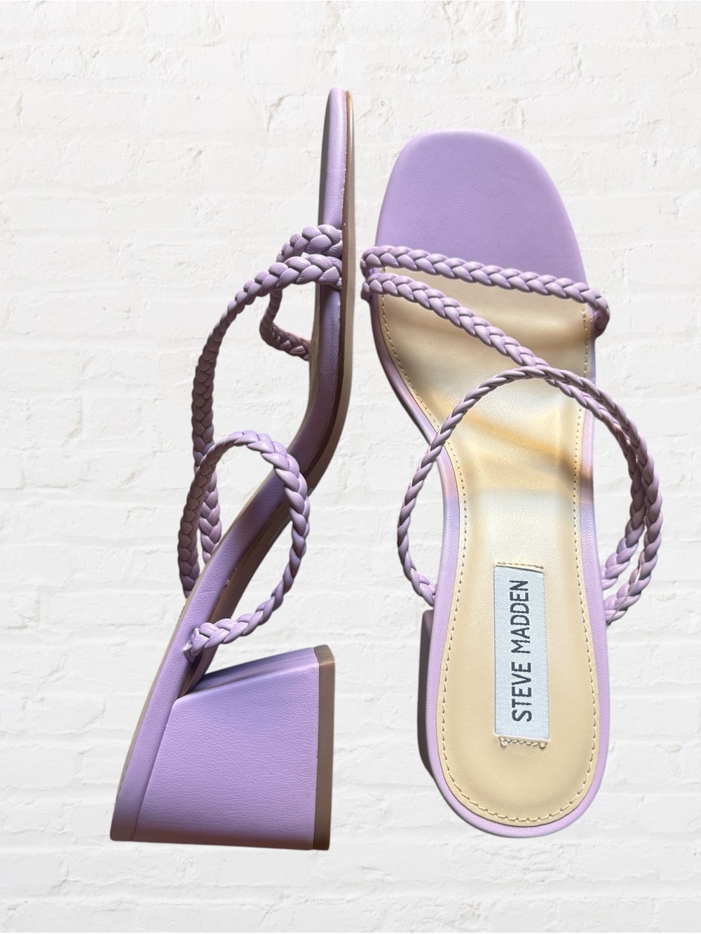 NEW Steve Madden Lavender Braided Strap Slide Heeled Sandals, Size 9.5